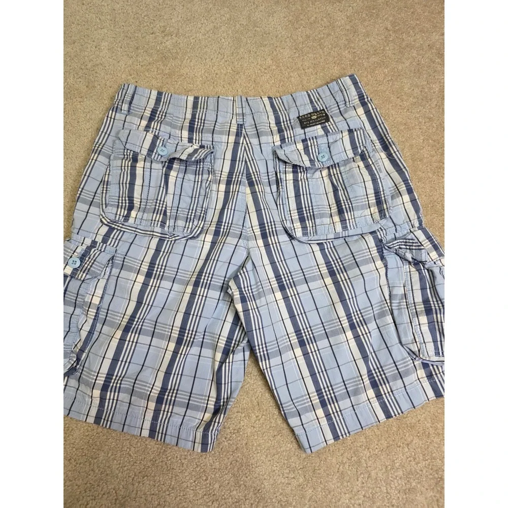 Ecko Unltd Mens Blue White Plaid Cargo Shorts Size 34 Relaxed Summer Casual